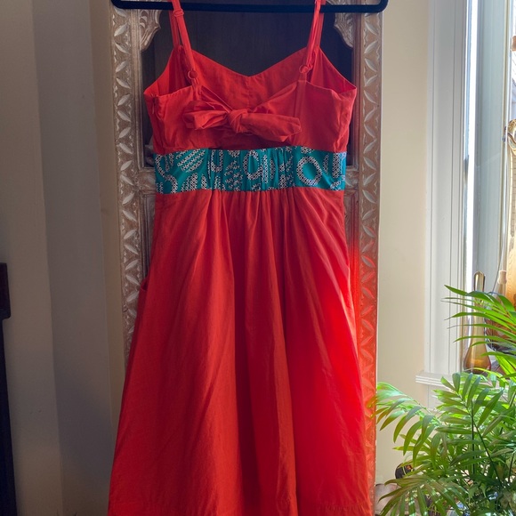 Anthropologie Edme & Esyllte Redish Orange Dress with Green Waist Size 6 - Picture 3 of 10